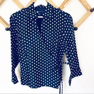 CAROLE LITTLE Black White Dots Silk Medium Blouse